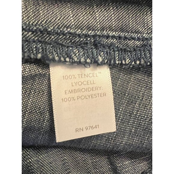 J. Jill Pure Jill Indigo 2X  Whipstitched Embroidered Dress Chambray Tencel Blue - Picture 11 of 11
